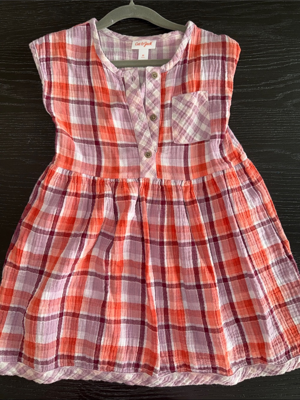 Cat & Jack Pink, Orange & Purple Plaid Cotton Dress